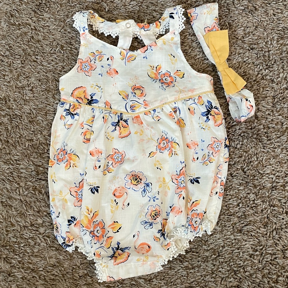5/$20 Floral Baby Romper with Headband